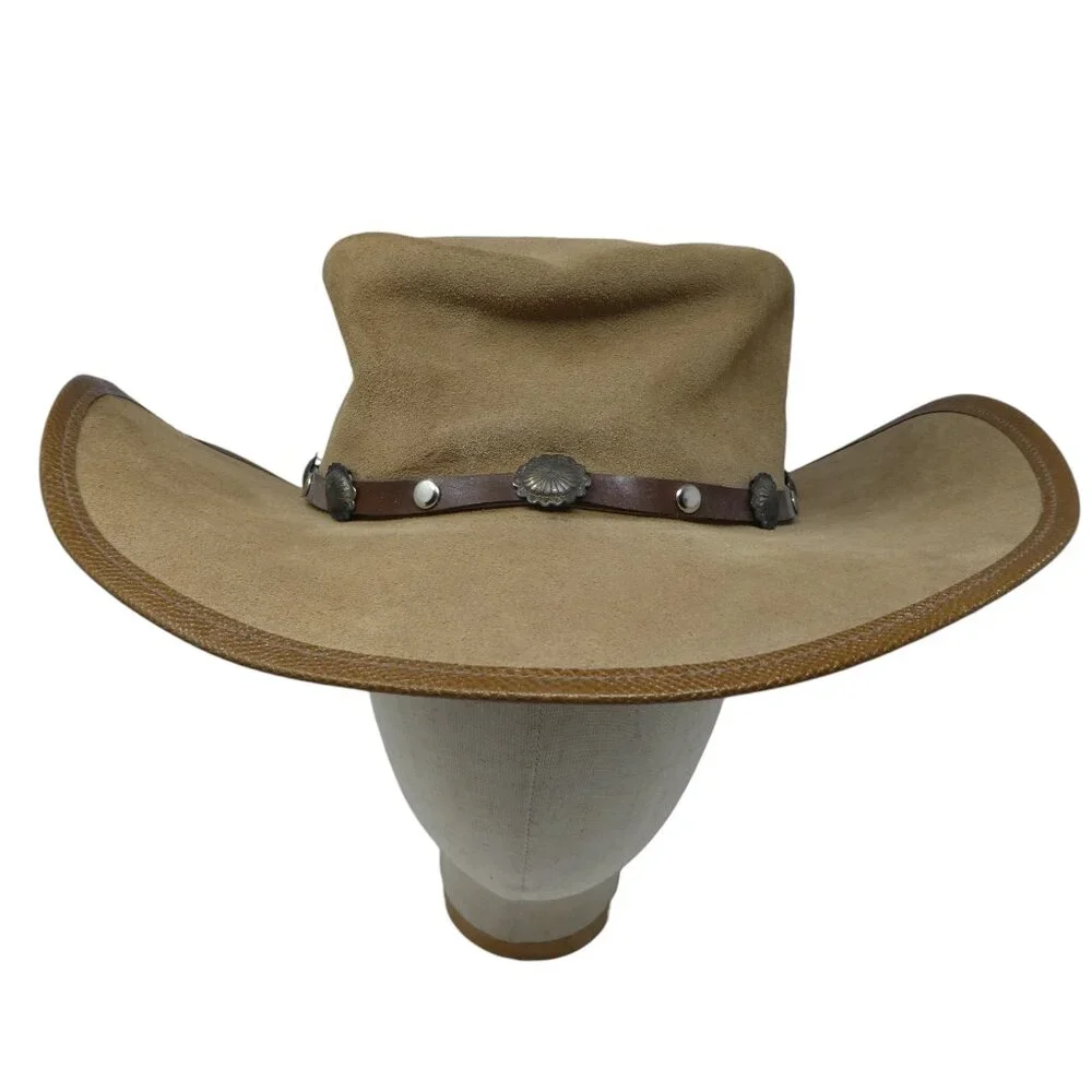 Winfield Cover Co Brown Leather Concho Trim Broken In Western Hat